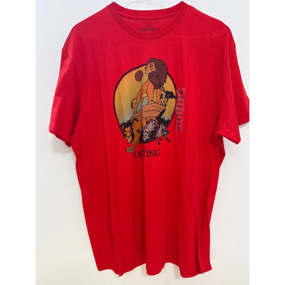 Disney The Lion King Mens XL Red Graphic T-Shirt Mufasa Scar Hyenas New